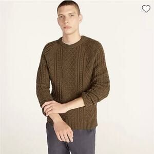 J Crew Sweater Donegal Green Rugged Merino Wool Cable Knit Fisherman Medium